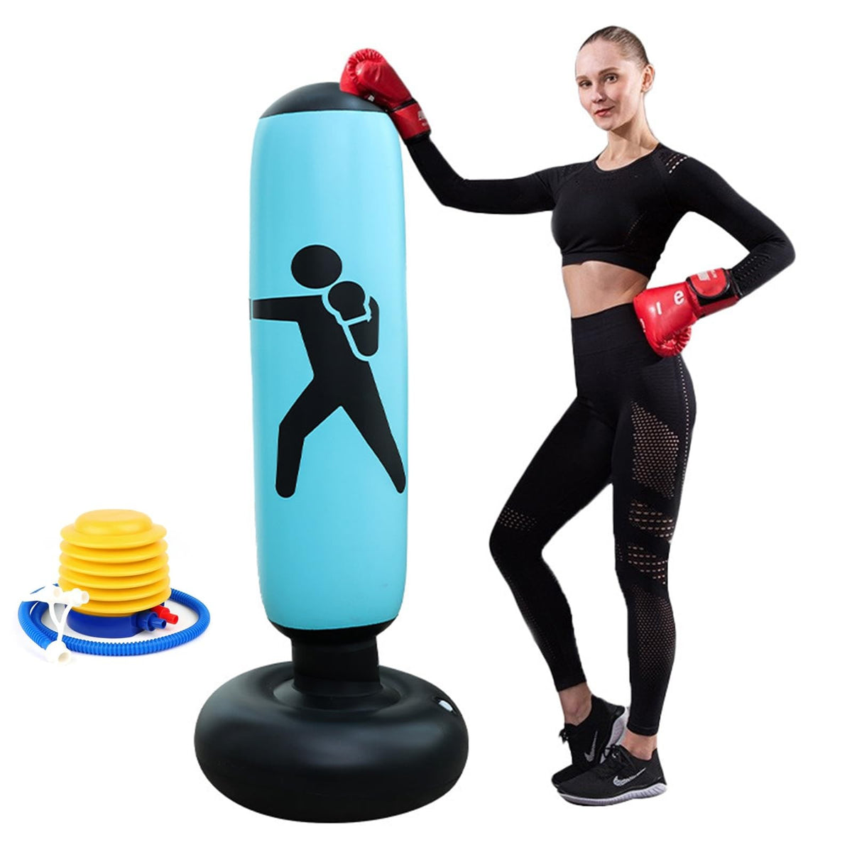 Heavy Duty Inflatable Boxing Punching Bag with 4-Inch Pump for Adults and Kids