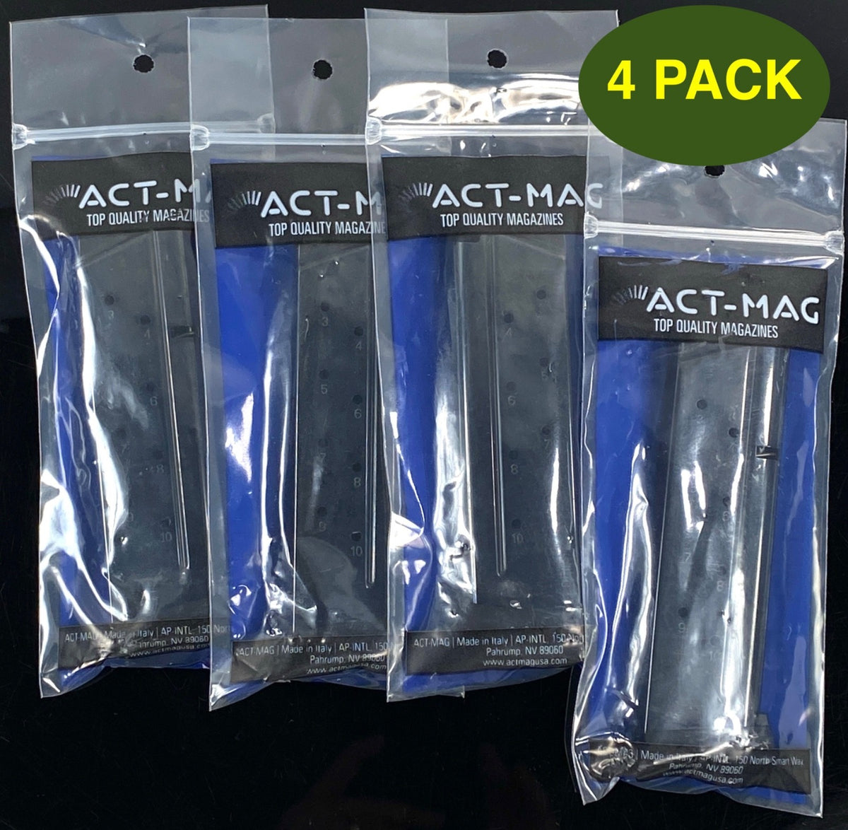 9mm 1911 A1 Magazine Pack - 10-Round Blued Steel Magazines for Full-Size Pistols