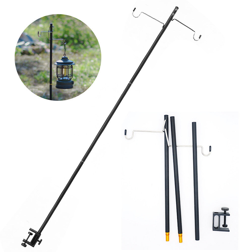 Adjustable Folding Camping Lamp Stand with Hooks for Outdoor Lighting