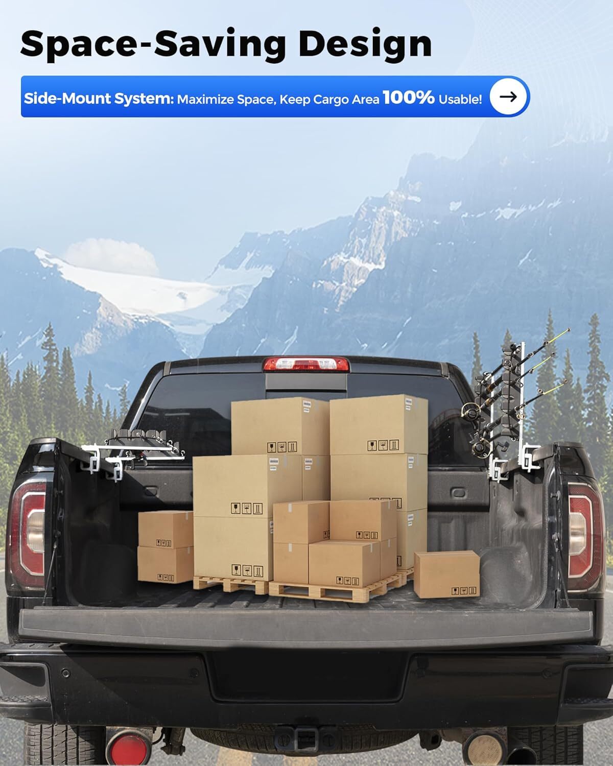 Heavy-Duty Aluminum 6-Rod Truck Bed Fishing Rod Rack Mount Vertical & Horizontal