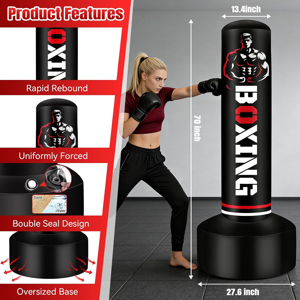 70-Inch Freestanding Boxing Punching Bag with Stand for Adults & Teens