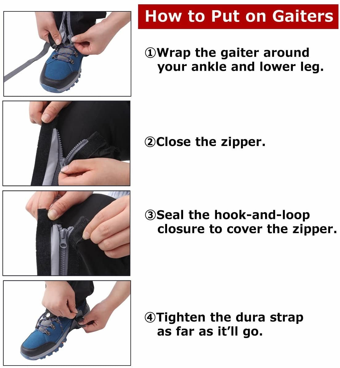 Waterproof Hiking Gaiters for Men Women Snow & Trail Protection