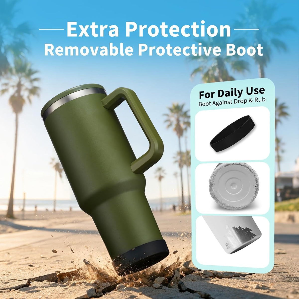 Insulated 40 Oz Water Bottle with Handle Flip Straw Leak-Proof & Cup Boot