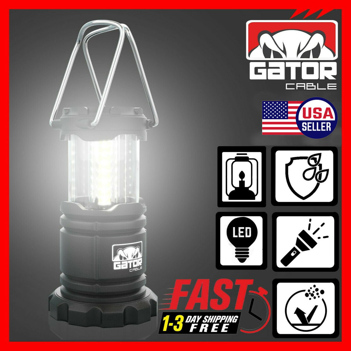 Portable Camping LED Lantern Set 2 Pack Bright Hurricane Light Battery Powered