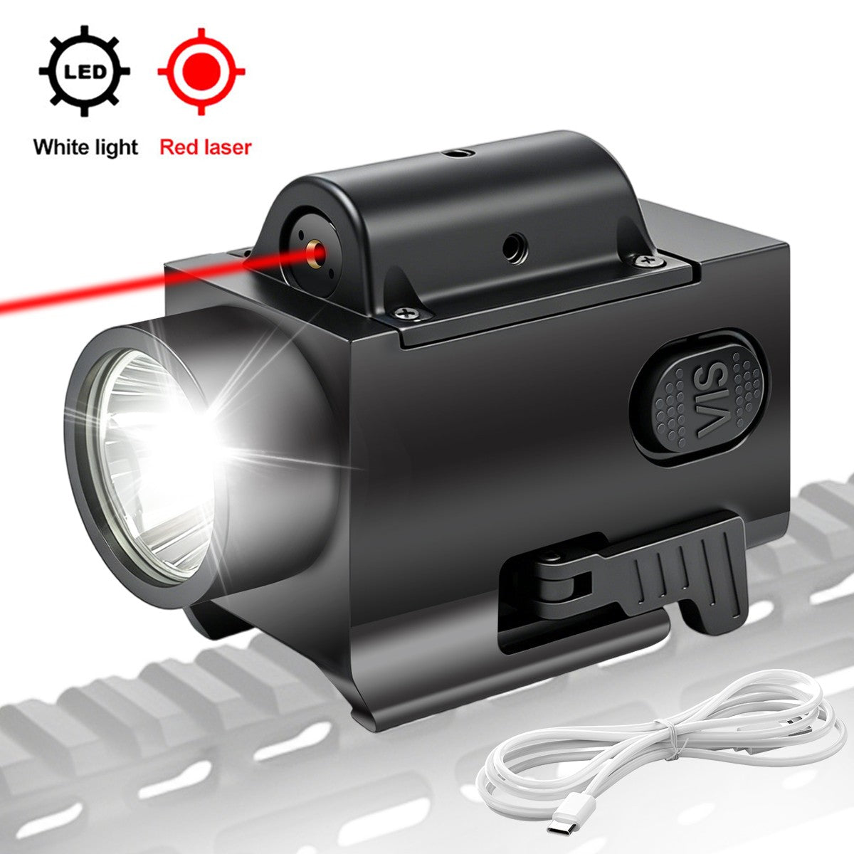 2000 Lumens LED Flashlight & Red Combo for G17 G19 with USB Charging