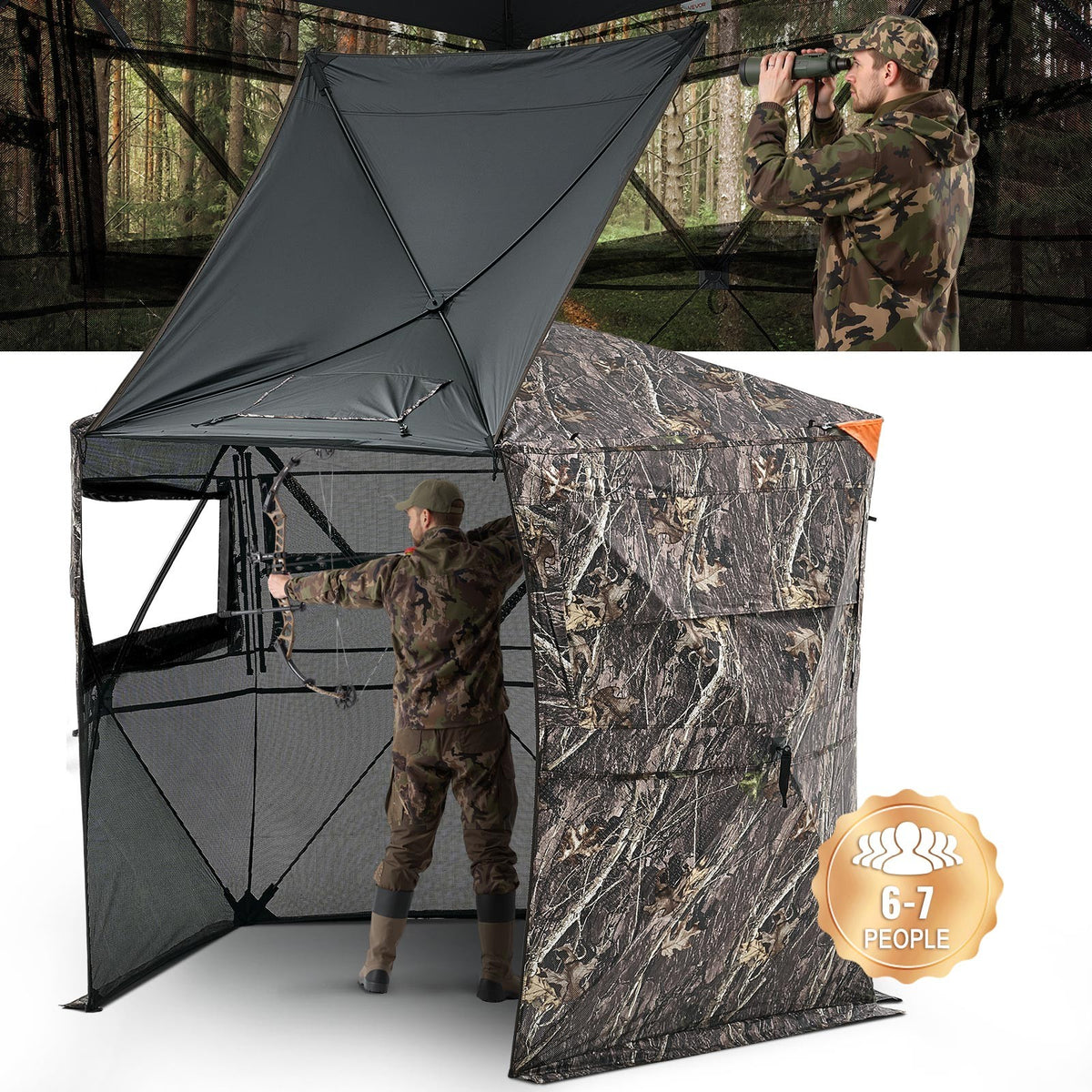 Portable Hunting Blind for 6-7 People with Carry Bag - Weather-Resistant & Quiet Design