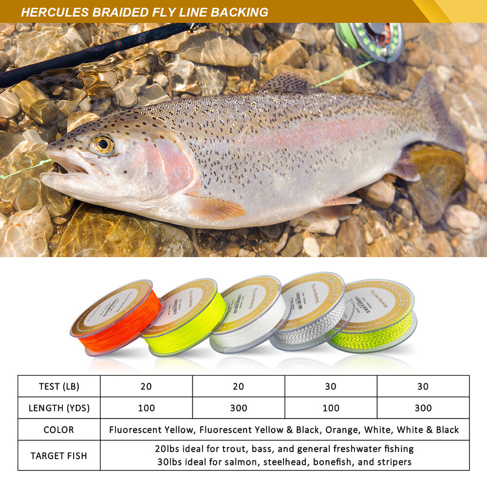 Braided Fly Line Backing 20lb 30lb 100Yd 300Yd Multiple Colors for Fly Fishing