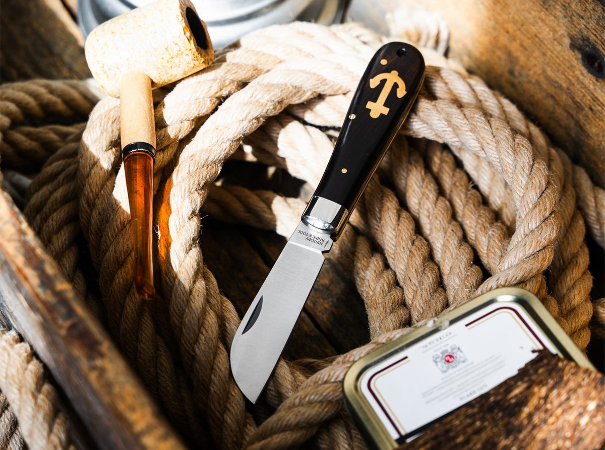 Fishing & Sailing Anchor Knife 3.15" Folding Pocket Knife with Ebony Handle