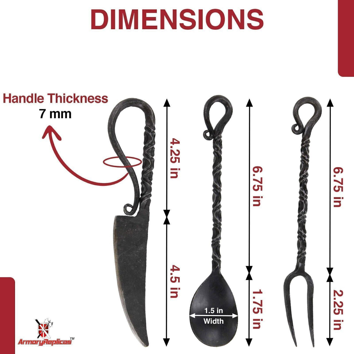 Medieval Hand Forged Iron Utensil Set - Camping, Renaissance, LARP, Party