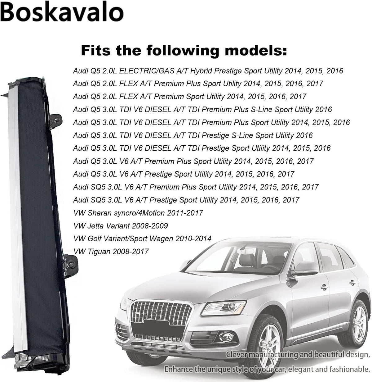 Panoramic Sunroof Sunshade Cover for VW Jetta Golf Tiguan Audi Q5 Black