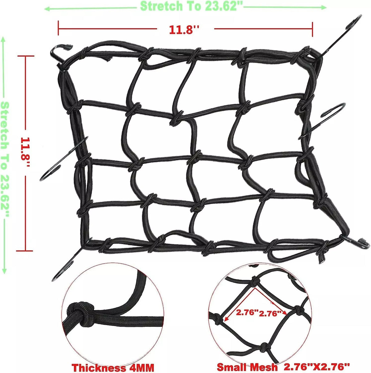 Heavy-Duty Motorcycle Cargo Bungee Net 12x12 Inches - 2 Pack