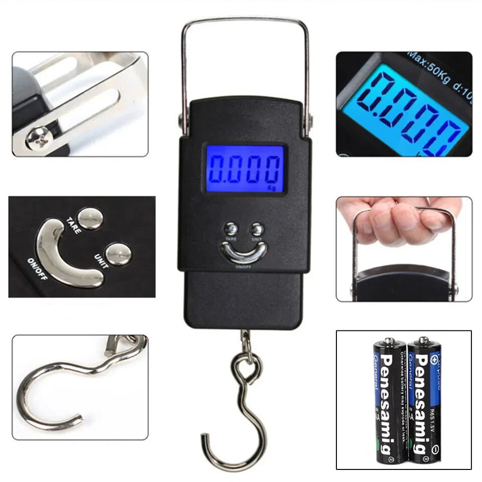 Digital Fishing Scale 50kg Portable Luggage & Fish Weighing Scale with Retractable Tape