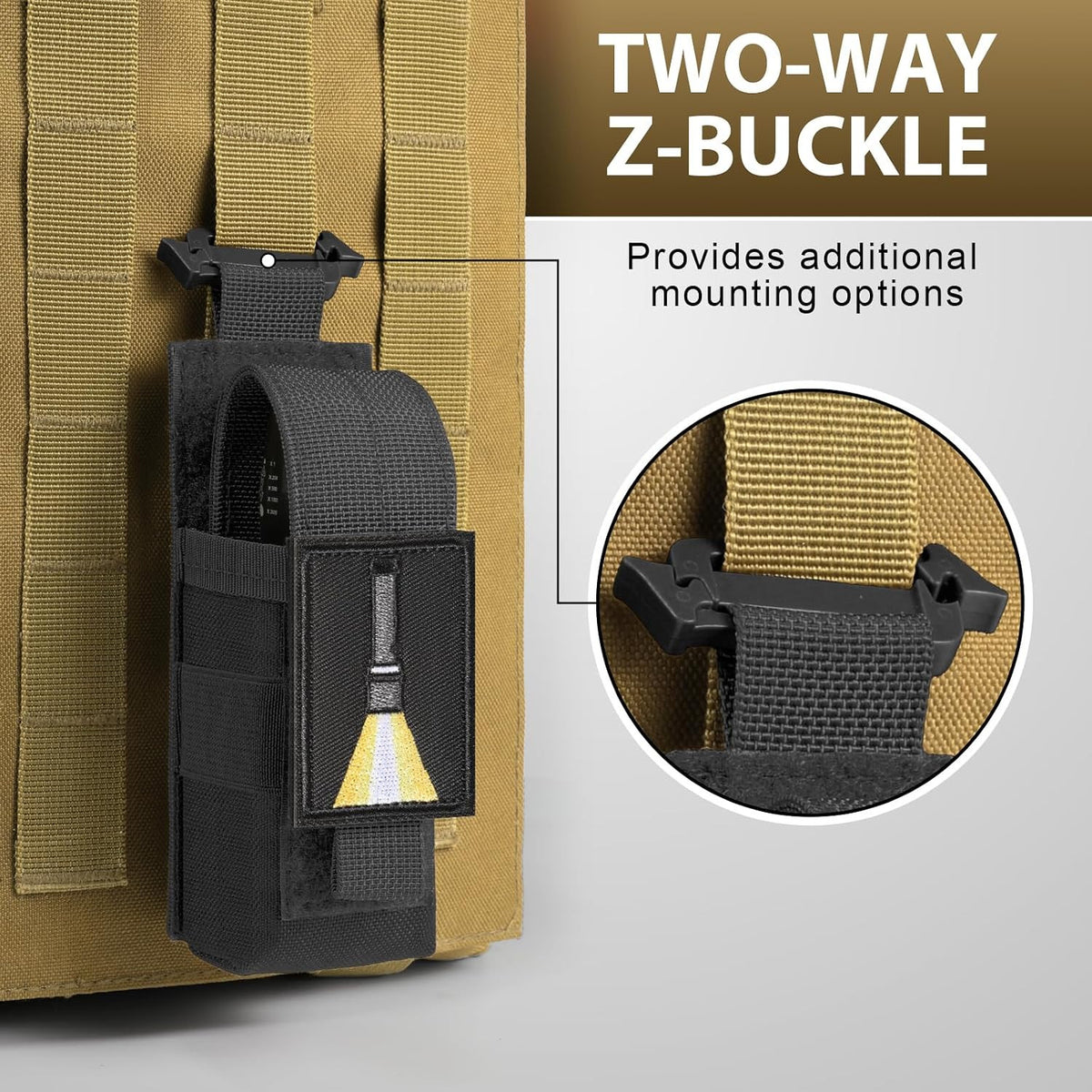 Tactical Flashlight Holster with Molle Clip & Adjustable Pouch
