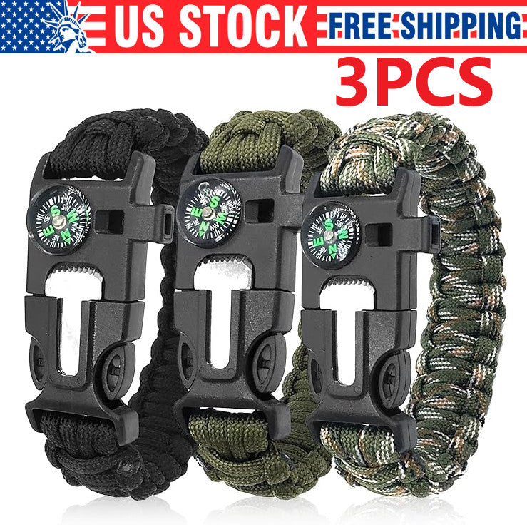 Multifunctional Survival Paracord Wristband with Compass Fire Starter Whistle