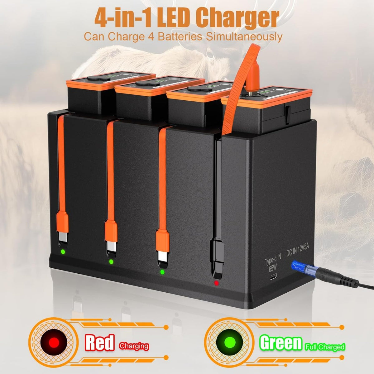4 Pack 6700mAh Battery & USB-C Charger for Moultrie Cellular Trail Cameras Edge 3