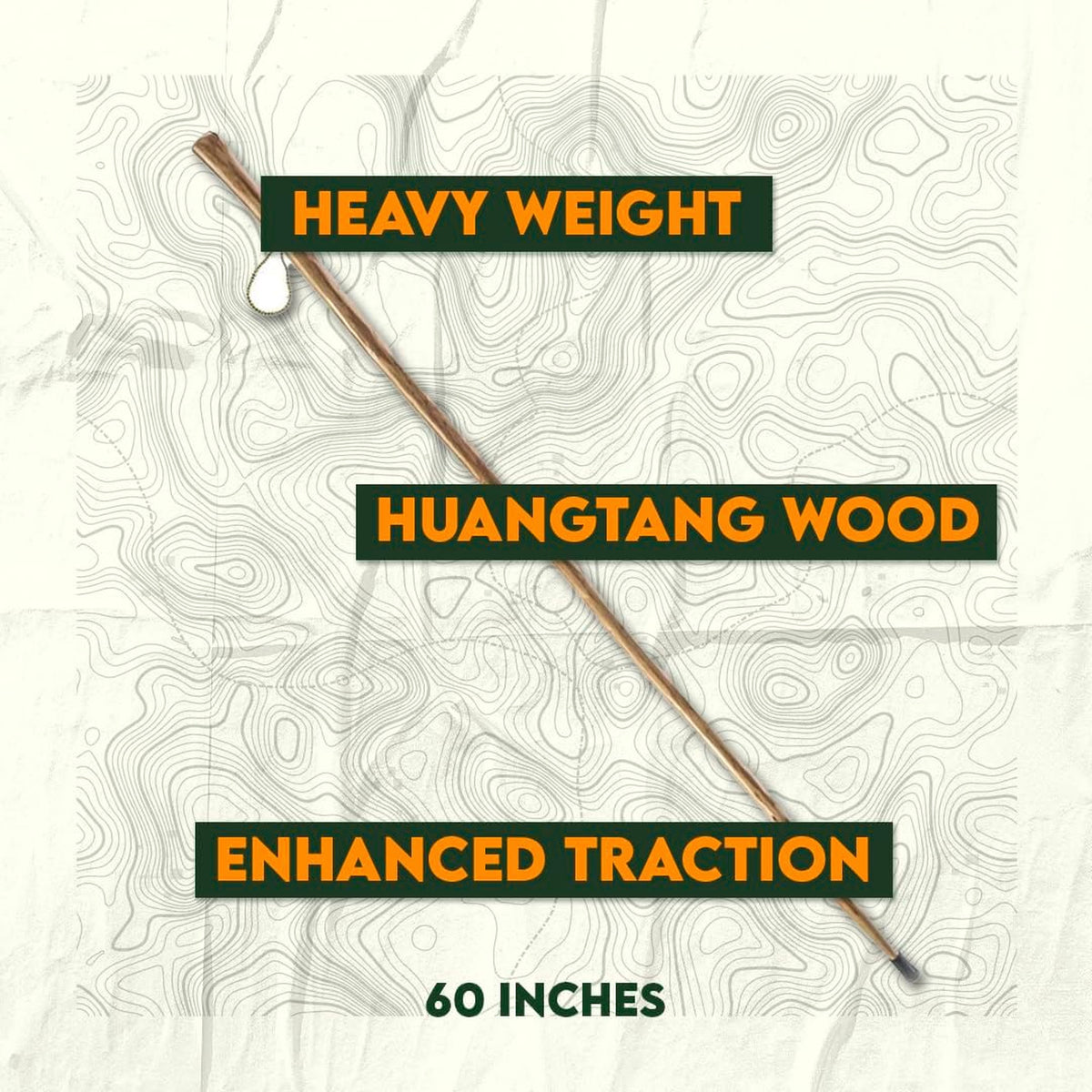 Heavy Duty Wooden Walking Stick 60 Inches with Steel Spike & Rubber Tip for Hiking Camping