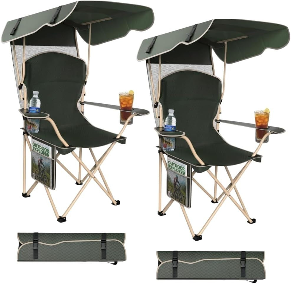 Portable Folding Camping Chair with Canopy and Sun Shade for Outdoor Use