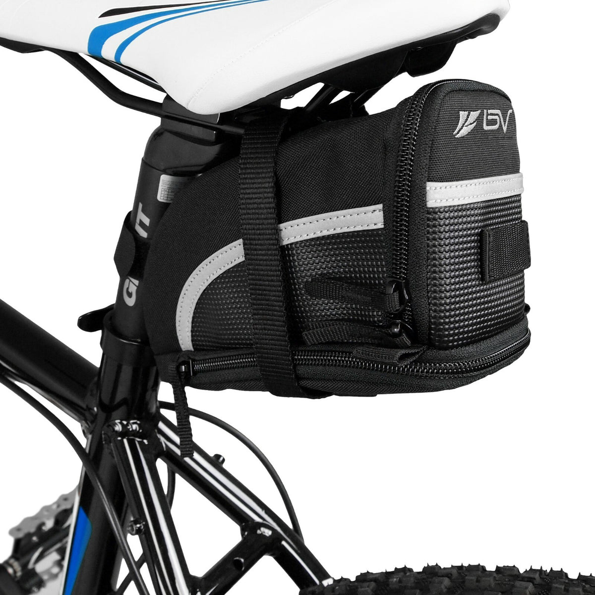 Water-Resistant Bike Saddle Bag with Expandable Capacity for Road & Mountain Bikes