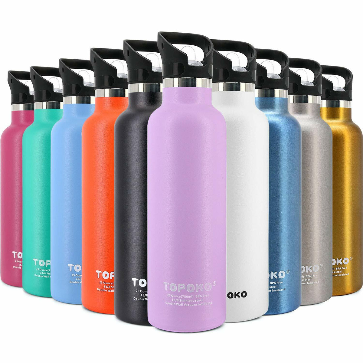 25 oz Stainless Steel Double Wall Water Bottle with Leakproof Lid and Non-Slip Coating