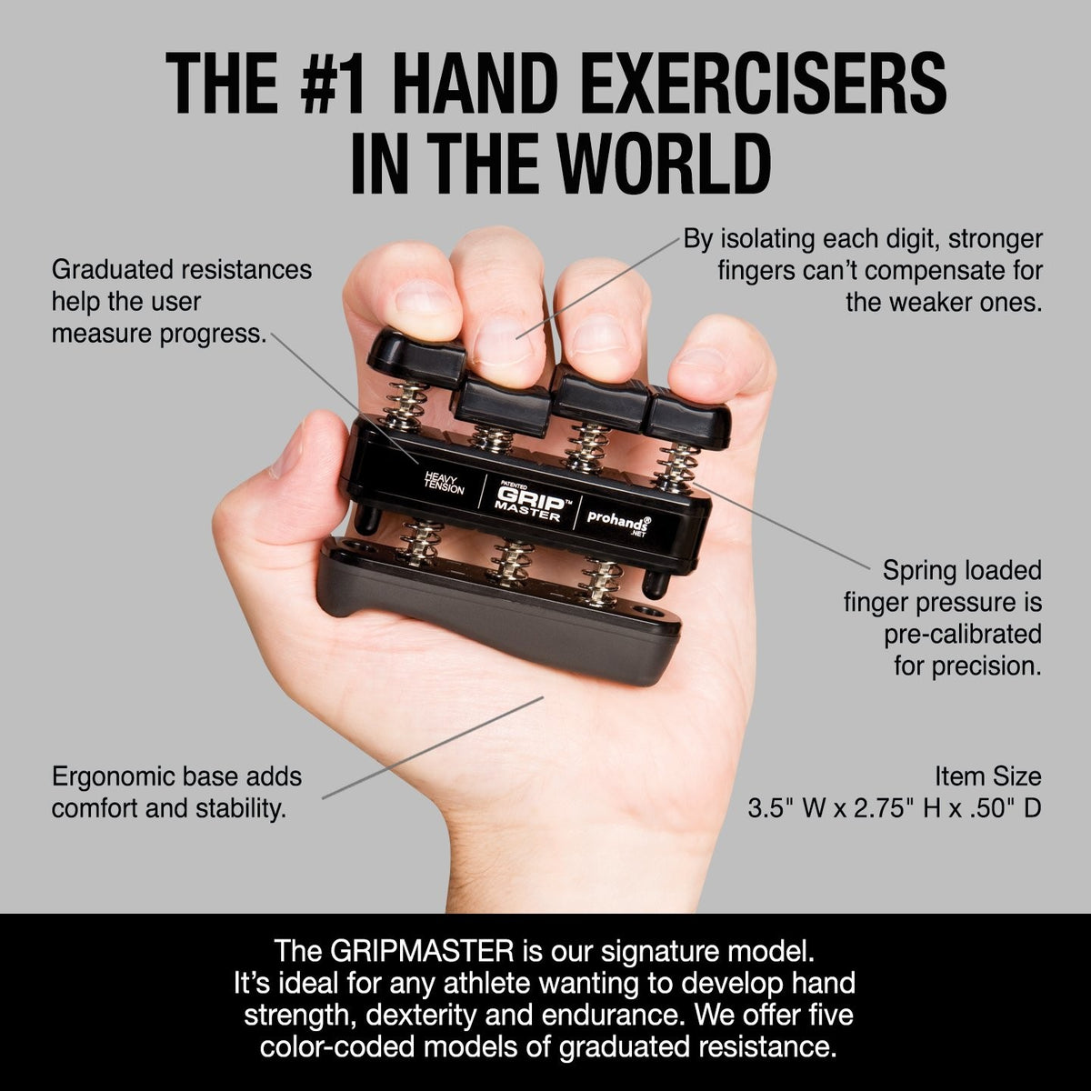 Gripmaster Hand Exerciser 9 lb Heavy Tension - Prohands Black