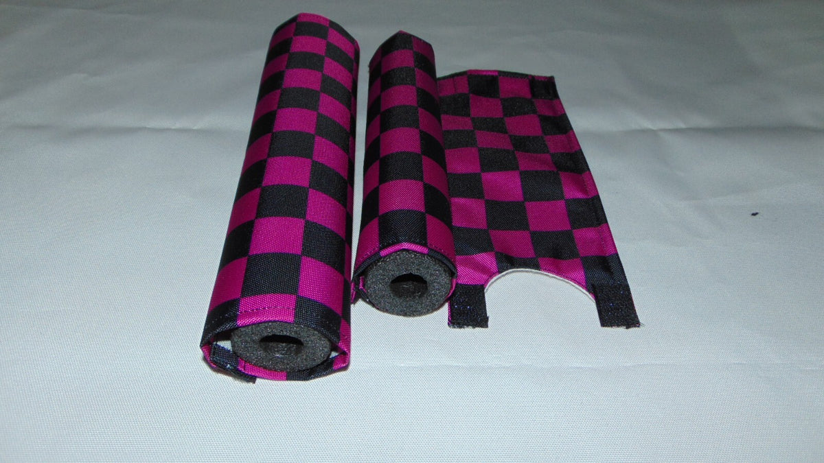 BMX Bike Handlebar Top Tube Pad Set - Checkerboard Black Purple Foam Included