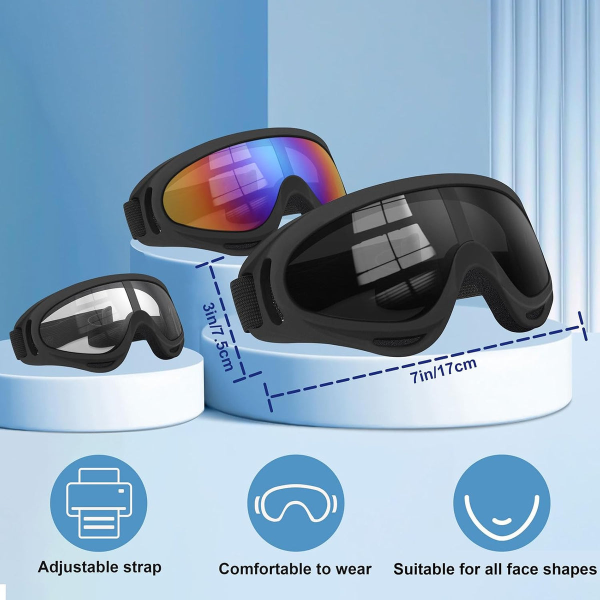 3 Pack Ski Goggles ATV Dustproof Dirt Bike UV Protection Foam