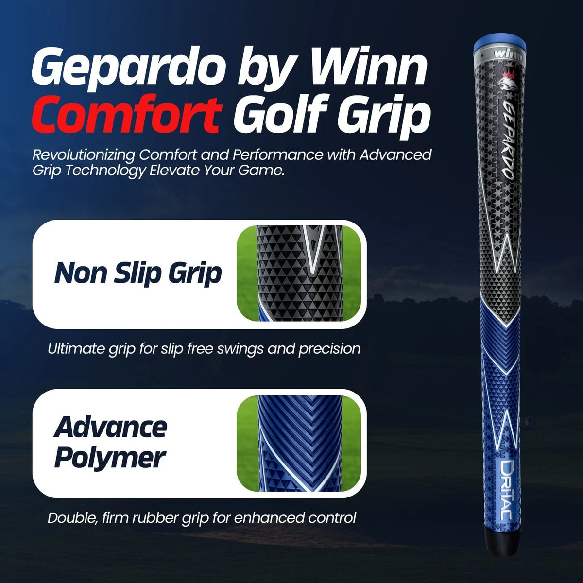 Gepardo Dri-Tac Midsize Comfort Tacky Grip for Sports Equipment - Dark Gray