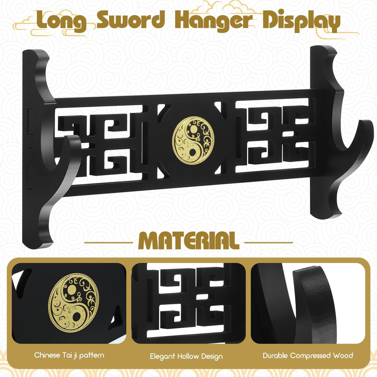Katana Wall Mount Sword Holder - 14.6 x 7.7 Inch Black Display Rack