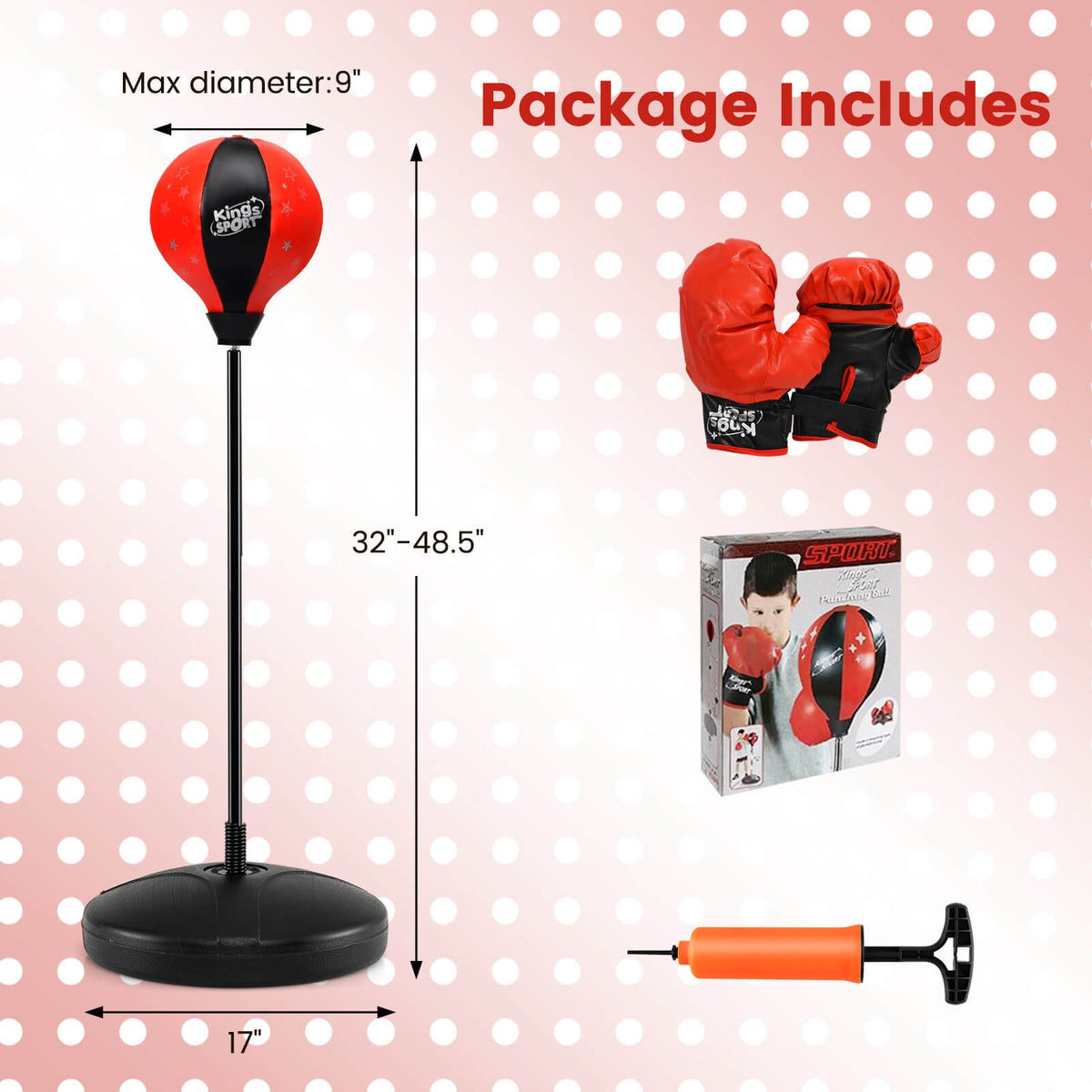 Kids Adjustable Inflatable Punching Bag Set with Stand Boxing Gloves & Pump