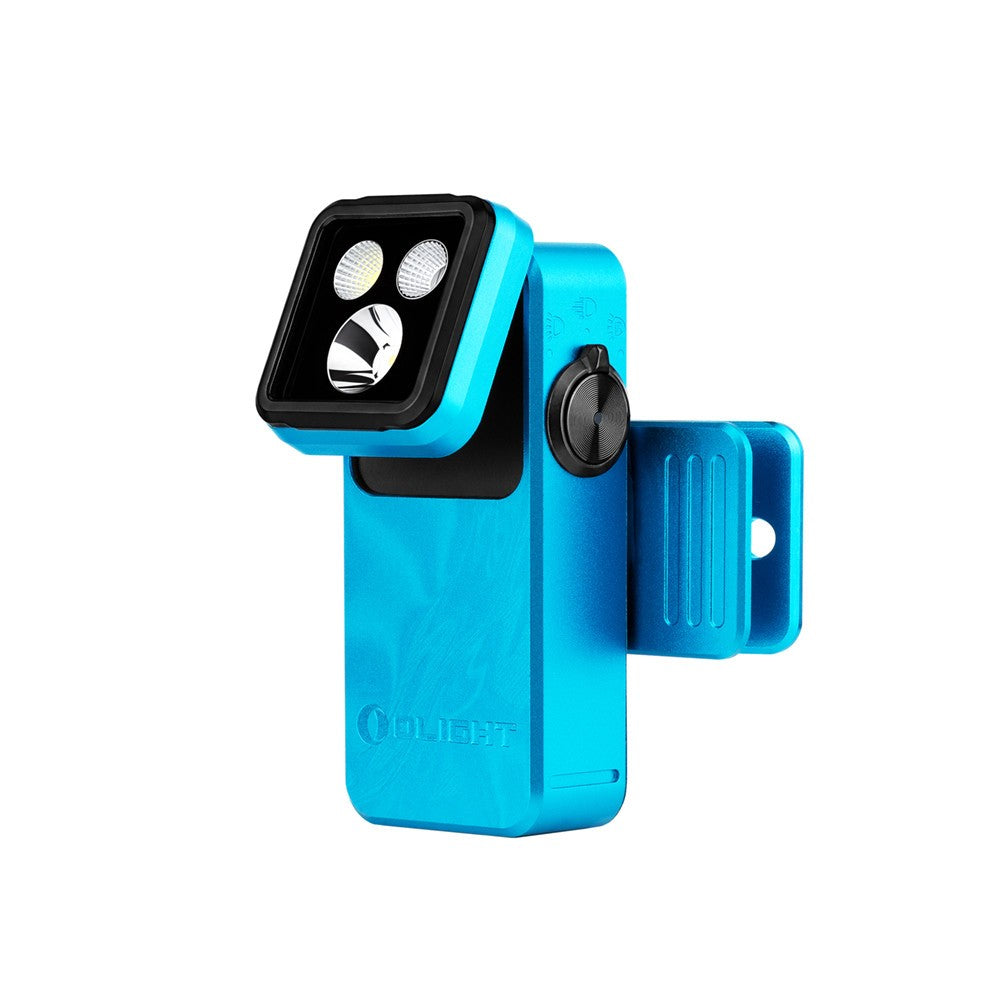 Olight Oclip 2 Pro Tidal Blue Portable Flashlight with Charging Case - Flood Red Spot 530 Lumens