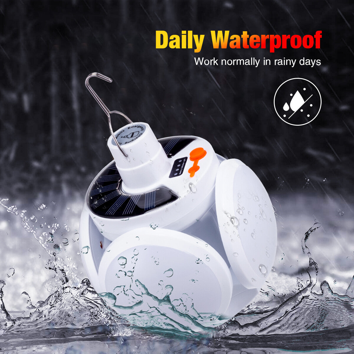 Rechargeable Solar LED Camping Light with Adjustable Brightness & Waterproof Design