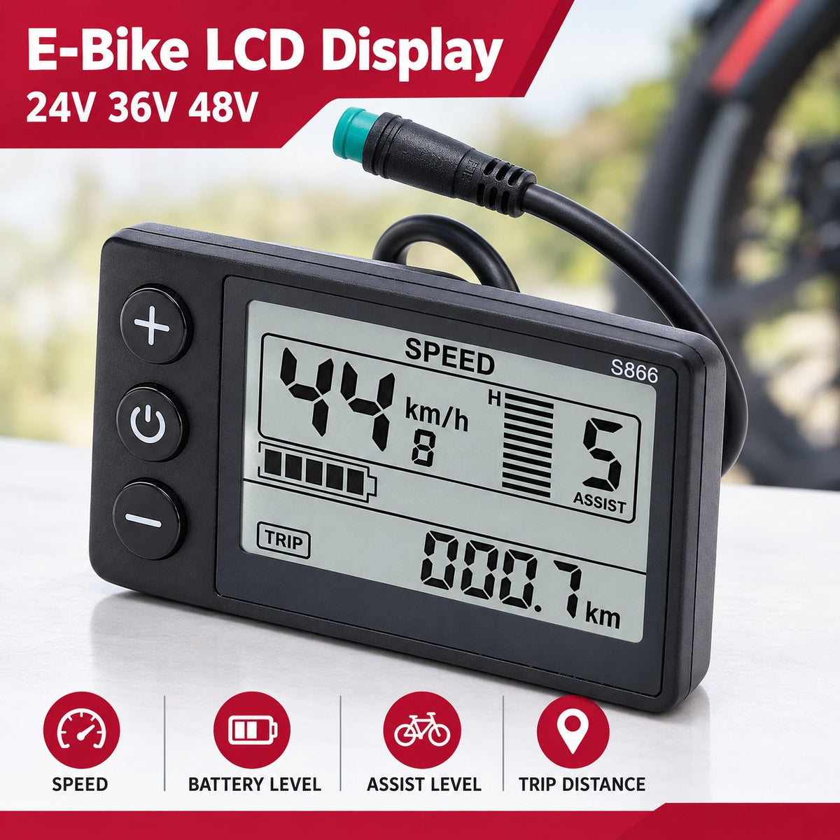 Electric Bike LCD Display 24V 36V 48V Waterproof Segment Screen for MTB & E-Bike