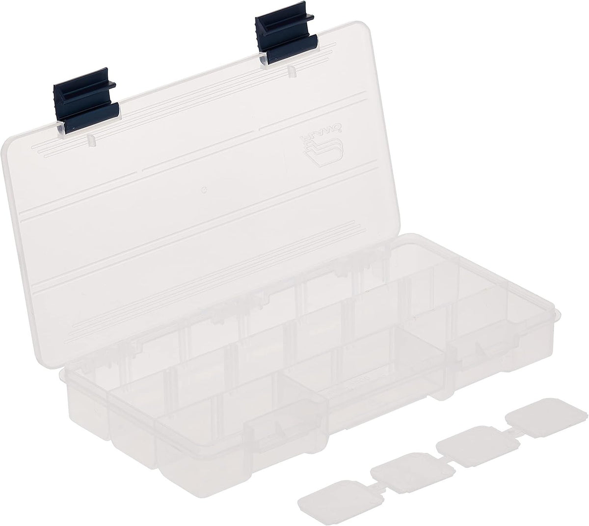 Plastic Tackle Boxes 4-Pack with Locking Latch, 9 Compartments, Blue