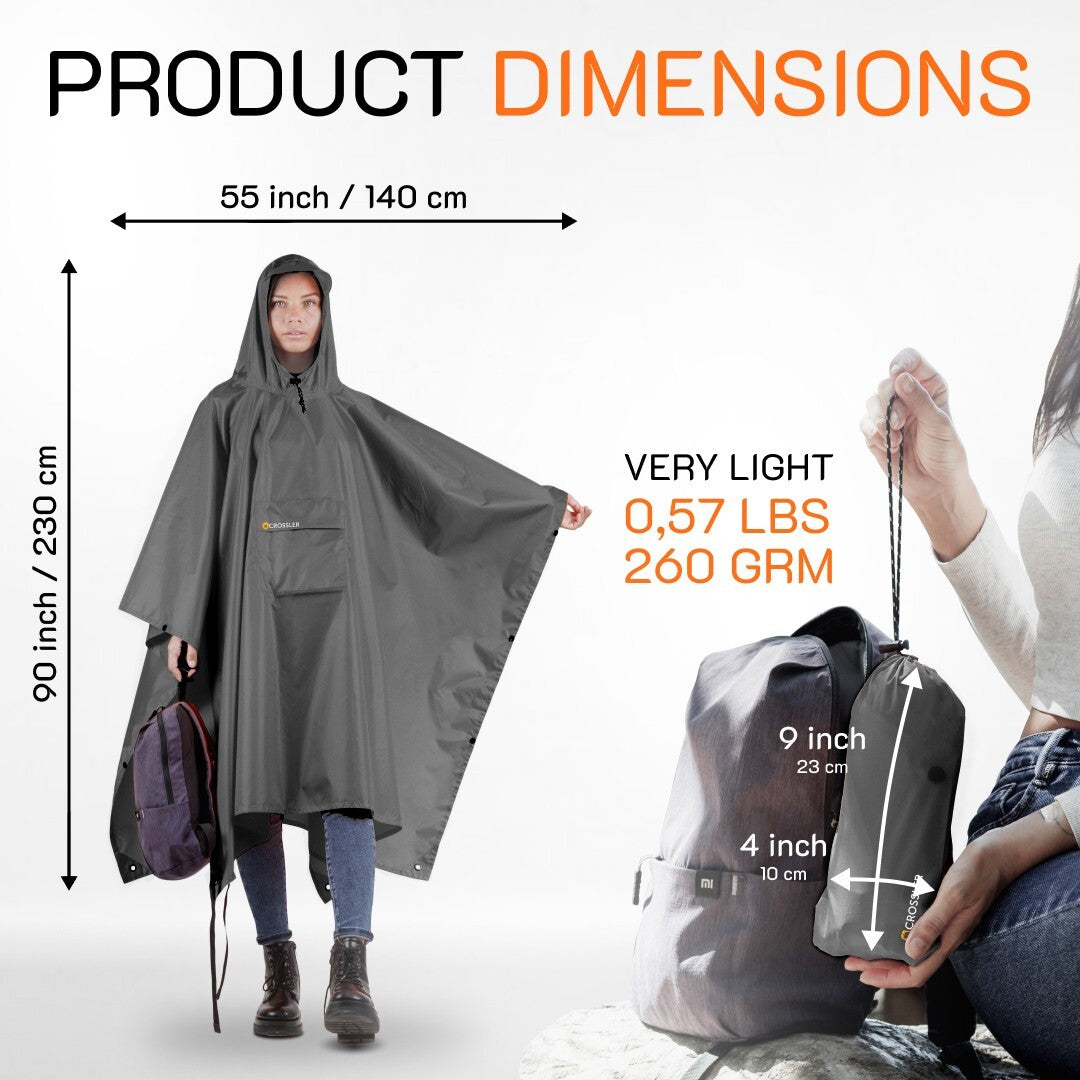 Unisex Waterproof Hooded Rain Poncho with Pocket - 3-in-1 Emergency Waterproof Cover