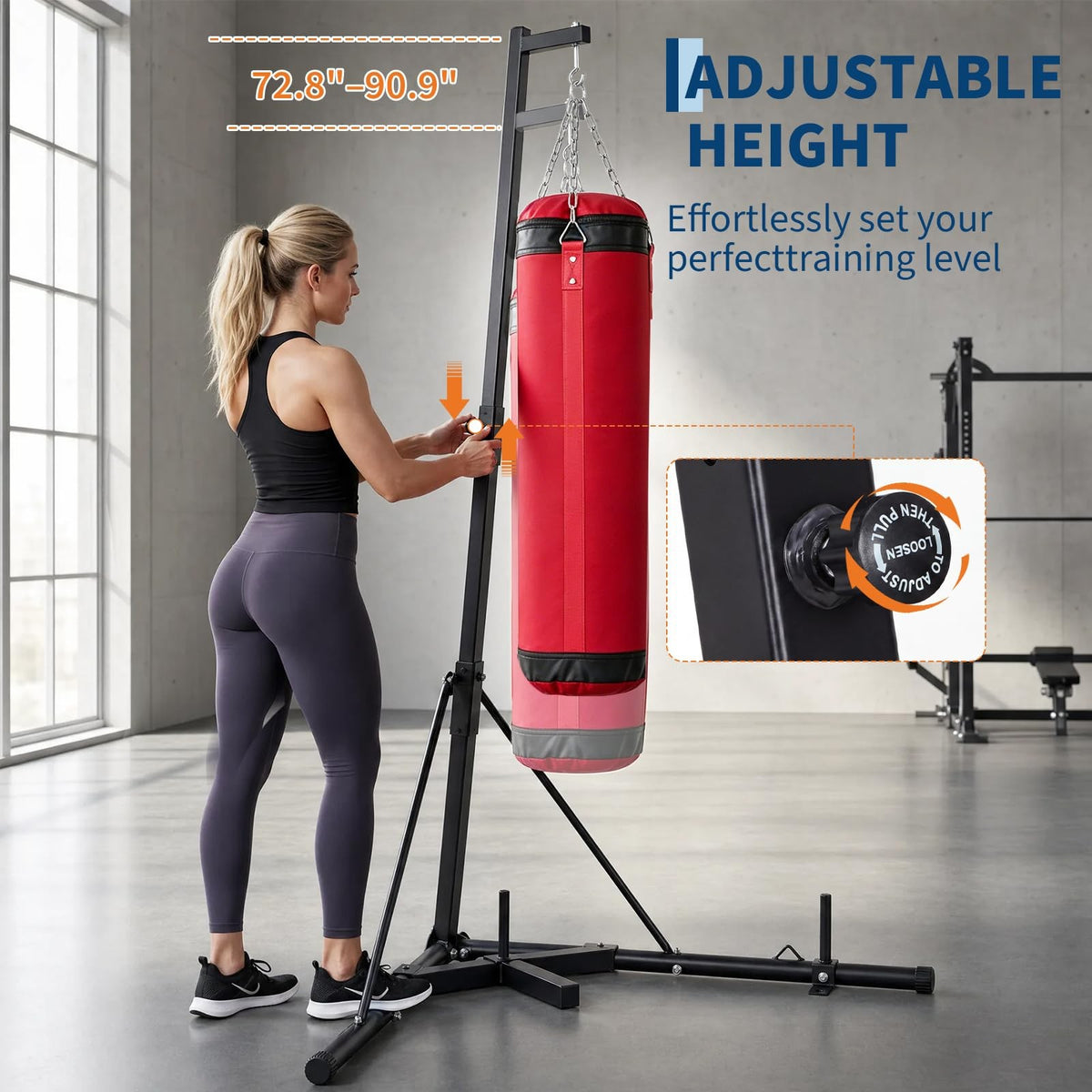 Heavy Duty Adjustable Boxing Stand with Foldable Frame for Punching Bag up to 150 lbs