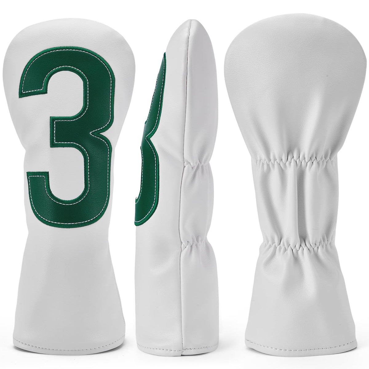 Golf Club Fairway Wood Head Cover PU Leather 3 White Protector