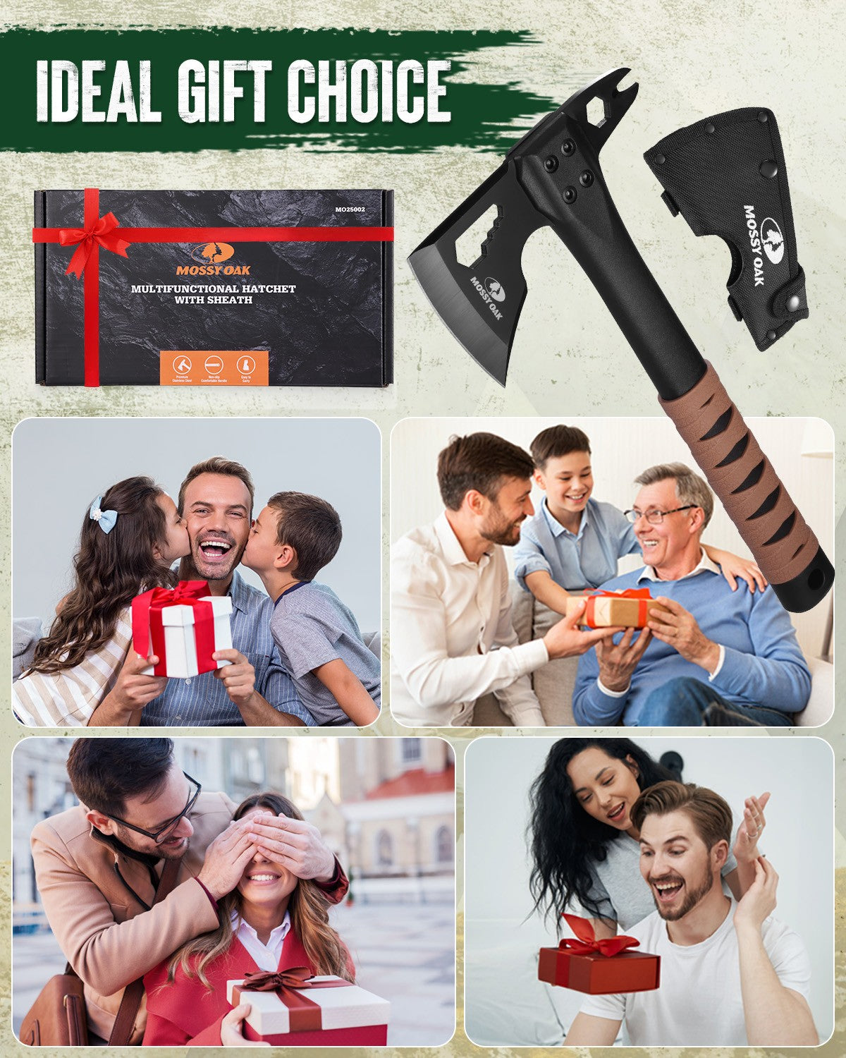 Camping Axe and Survival Hatchet with Sheath - 12 Inch Outdoor Multi-Tool