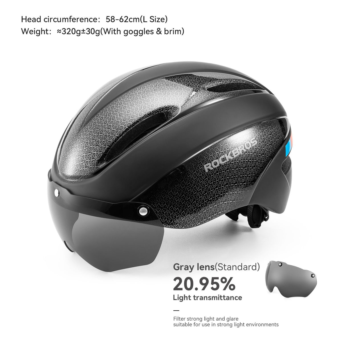 Cycling Helmet with Magnetic Goggles and Rear LED Light - One Size