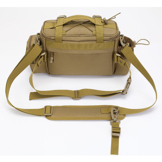 Water-Resistant Fishing Tackle Bag with Multiple Storage Pockets and Adjustable Strap