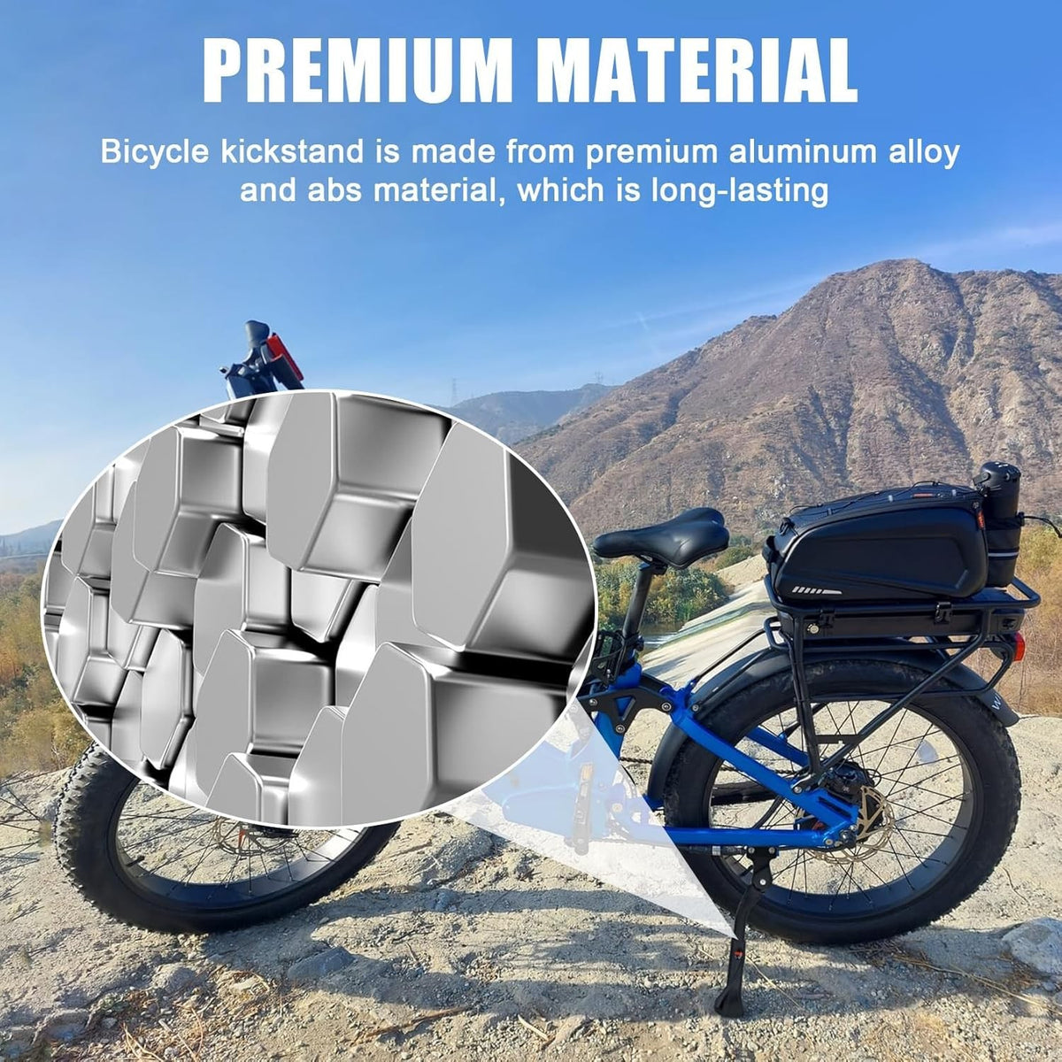 Adjustable Bike Kickstand for 24-29 Inch Mountain & E-Bikes with Double Holes