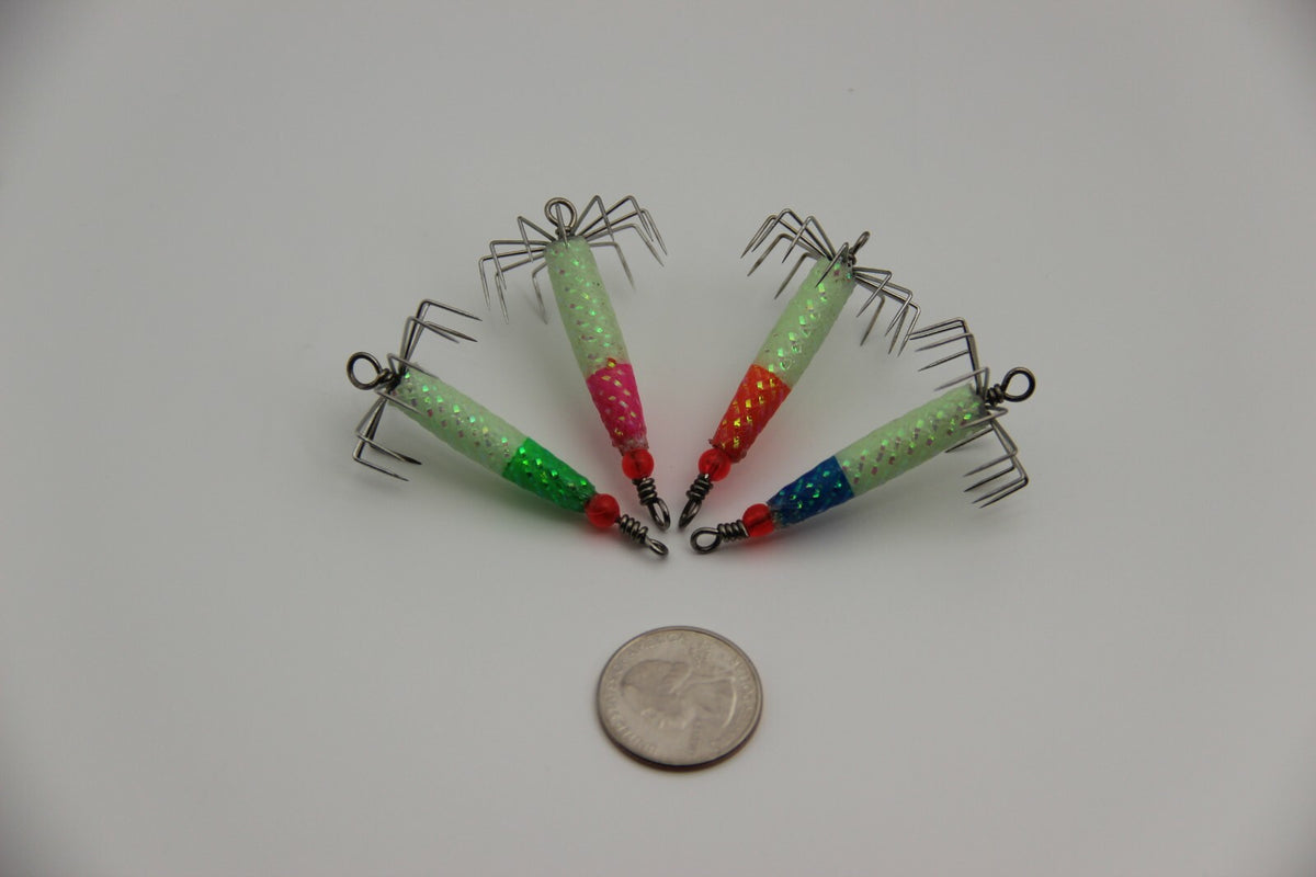 8 Pcs Puget Sound Squid Jig Set - 1/3 oz Glowing Multi-Color Fishing Lures