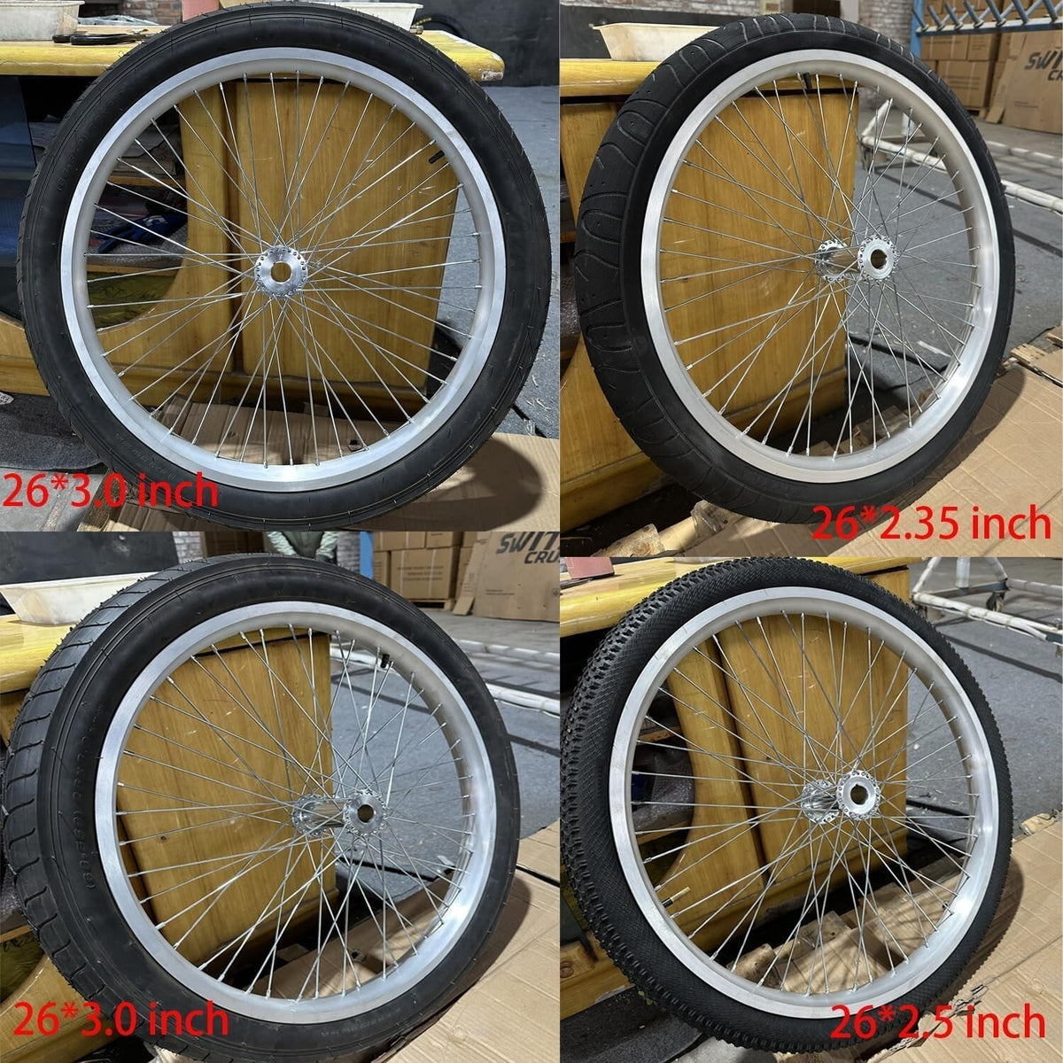 26 Inch Bicycle Rear Wheel Rim 48 Spokes Aluminum Alloy 12G for 26x2.35-3.5 Tires