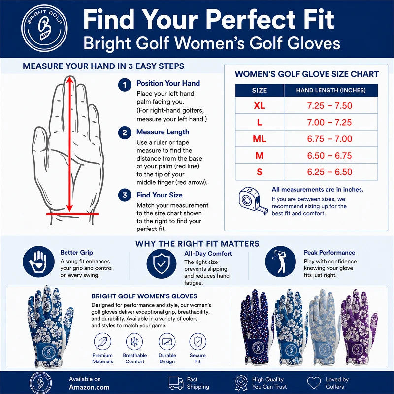 Women’s Blue Plaid Golf Glove - Soft Leather Grip, Breathable Fit, Adjustable Strap