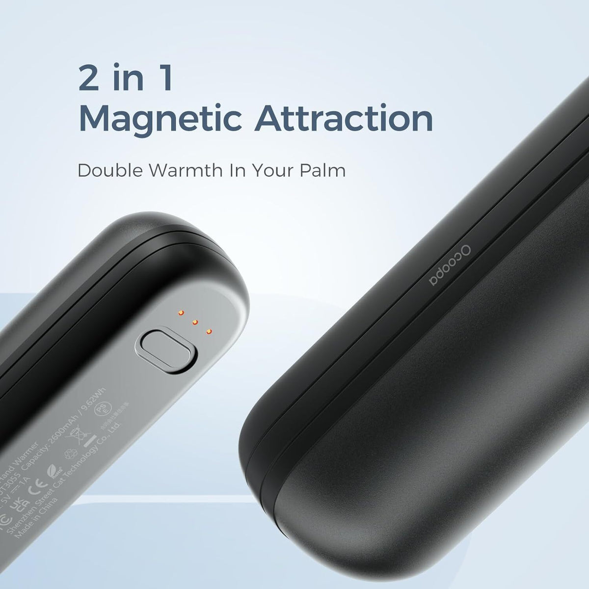 Rechargeable Magnetic Hand Warmers 2 Pack with 5600mAh Power Bank for Ski Camping