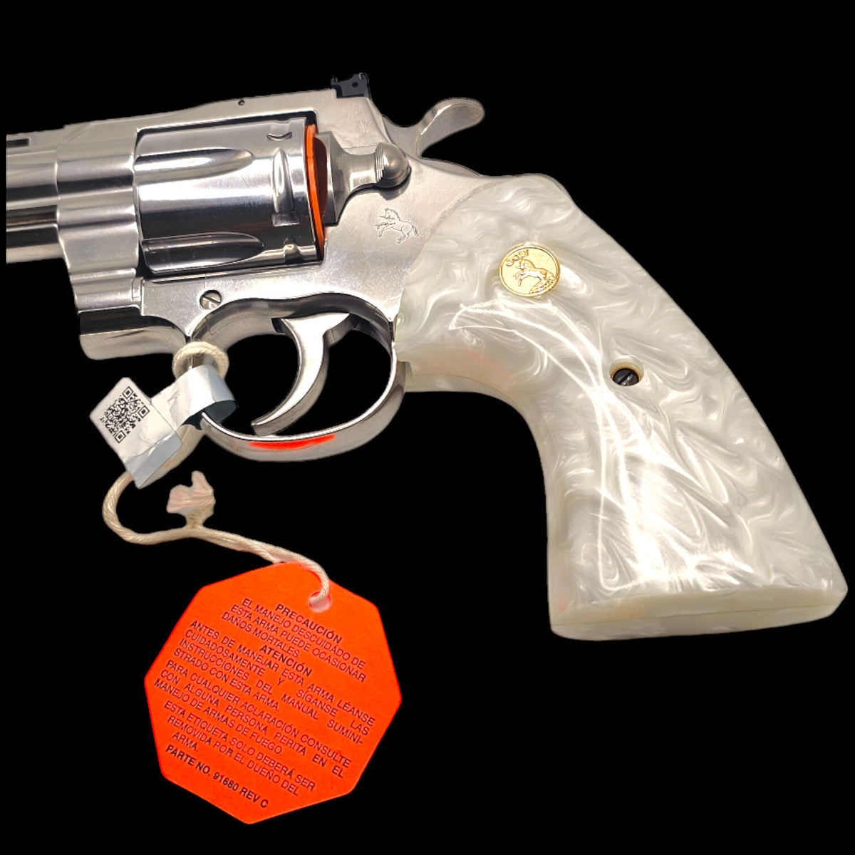 Premium White Pearl Grips for Colt Python & Anaconda Revolvers - CNC Fit, Gold Emblem