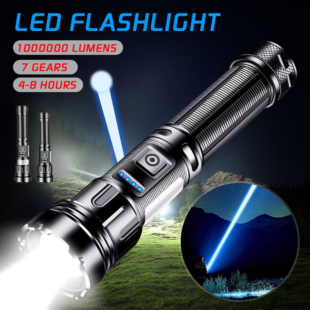 Rechargeable 1,000,000 Lumens LED Tactical Flashlight with COB Side Light and Long Range Beam