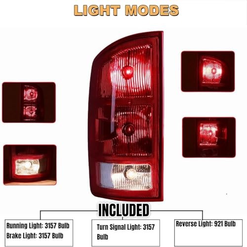 2002-2006 Dodge Ram Tail Light Pair for Pickup Trucks with Turn Signal & Brake Lamp