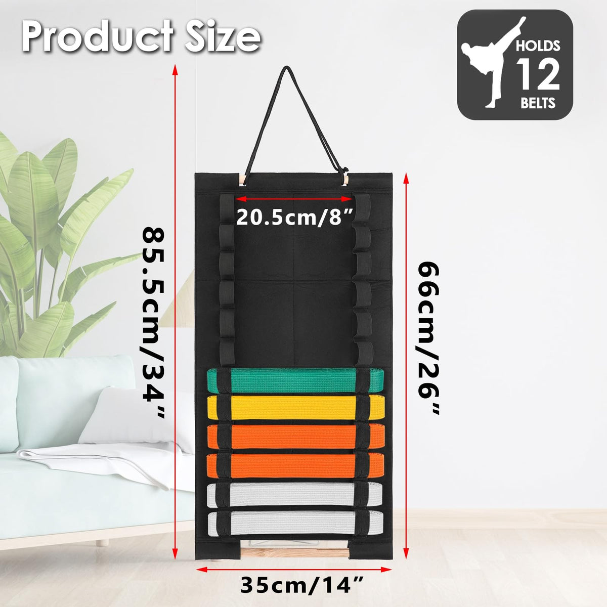 Martial Arts Belt Display Rack for Karate Taekwondo BJJ with Medal Holder