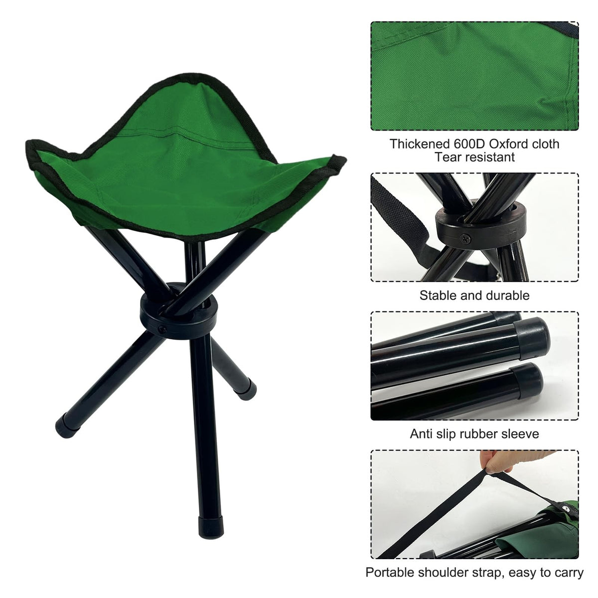 Portable Folding Camping Stool with 300lb Capacity Outdoor Tripod Chair