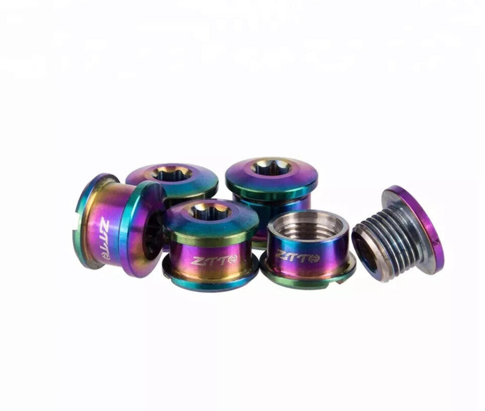 Titanium Bicycle Chainring Bolts Rainbow Oil Slick 5mm Set for Road MTB Track Cycling